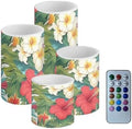 Flameless Candles with Remote Tropical Floral Leaves Battery Operated Candles with Timer Pack of 4 LED Pillar Tea Lights for Coastal Home Hotel Restaurant Decorations by Merkmak