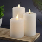 LumiPur Essentials Natural Glow Flameless Flickering Wax Pillar 3 Pack LED Candles (3" x 4" 5" & 6") Winter White by LumiPur
