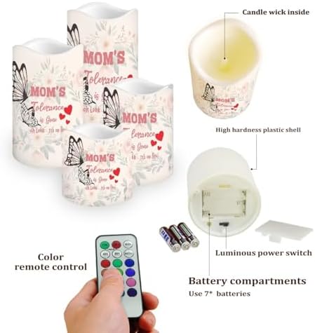 Butterfly Flameless Candles LED Pillar Candles Battery Operated Candles with Remote and Timers Color Changing Electric Fake Plastic Candles Mothers Day Decor Set of 4 - Image 3