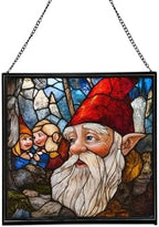 Gnome with Wisdom Sharing Stained Glass Suncatcher – Square Hanging Window Panel for Home, Garden, Nursery, Halloween, Christmas, Memorial Day – Whimsical Glass Art Gift for Gnome Lovers 19170m by Custom