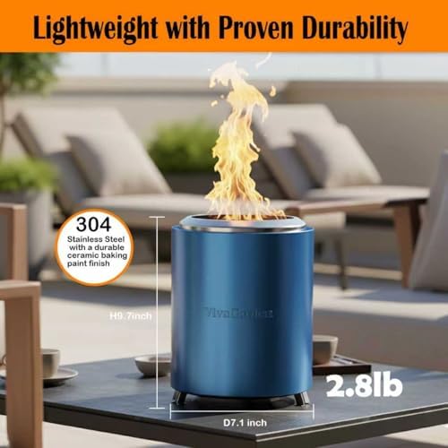 Portable Flame Adjustment Tabletop Fire Pit, VivaGarden Smokeless Table Top Fire Pit, Wood Burning & Pellets Outdoor Camping Stove with Carry Bag, Forks and Mat (9.7x7.1 Inch, Blue) - Image 4
