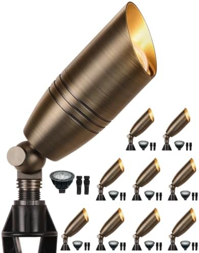 Solid Brass Outdoor Landscape Spotlights, Heavy Duty Low Voltage Landscape Lighting with 5W 2700K Aluminum MR16 Bulbs, Wired 12V Waterproof Large Bronze Uplights for Garden, Yard, Trees, 10 Pack by PARTPHONER