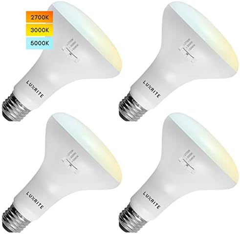 LUXRITE 4-Pack BR30 LED Bulb, 65W Equivalent, 3 Colors 2700K | 3000K | 5000K, Dimmable, 850 Lumens, LED Flood Light Bulbs, 10W, Damp Rated, Indoor/Outdoor - Living Room, Kitchen, and Recessed by LUXRITE