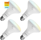 LUXRITE 4-Pack BR30 LED Bulb, 65W Equivalent, 3 Colors 2700K | 3000K | 5000K, Dimmable, 850 Lumens, LED Flood Light Bulbs, 10W, Damp Rated, Indoor/Outdoor - Living Room, Kitchen, and Recessed by LUXRITE