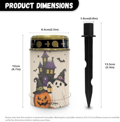 Poceacles Solar Lights Outdoor Solar Powered Outdoor Cemetery Stake Candle Grave Lamp Landscape Lighting Halloween Grave Flameless Candle, Pumpkin Ghost Print Beige, Pack of 2 - Image 7