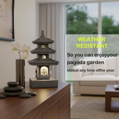 3-Tier Buddhist Pagoda Tower Statue, Gray Resin Figurine - Image 6