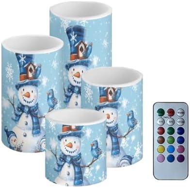 GLENLCWE X-Mas Snowman Flameless Candles Battery Powered LED Candle with Remote Timer Color Changing Control Set of 4 for Indoor Outdoor Beach Wedding Coastal Home Decorations by GLENLCWE