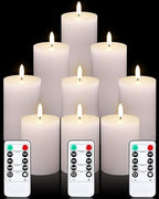 VIHOSE 9 Pack White Flameless Candles Set with Remote and Timer Flickering Flameless Battery Candles Flat Top LED Pillar for Wedding Outdoor Home Festival Decoration(D 3'' H 4'' 5'' 6'') by VIHOSE