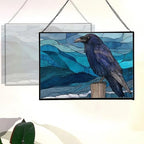 Raven Sitting on Frosted Fencepost Rectangular Stained Glass Suncatcher – Hanging Window Panel with Animal & Nature Scene – Vibrant Glass Art Gift for Wildlife, Fantasy, Nature Lovers h4ByMG - Image 3