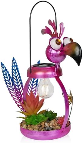 Alpine Corporation LYT288SLR-HH Solar-Powered Metal Flamingo w/Garden Enclosed LED Light, Solar Patio Décor, 16''H, Pink - Image 4