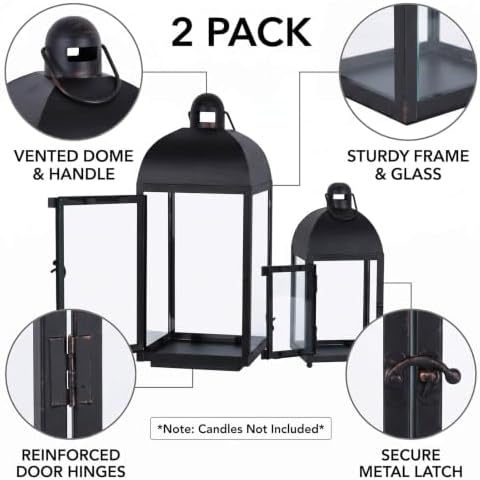 NEEDOMO Lanterns Decorative Outdoor & Indoor, Set of 2 Outdoor Lanterns for Porch, Large Candle Lantern, Bronze Metal Frame with Glass, Vintage Farmhouse, Patio, Pathway, Garden, Fall, Christmas - Image 4