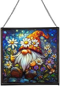 Daisy Crown Gnome Stained Glass Suncatcher – Square Hanging Window Panel for Home or Greenhouse – Whimsical Glass Art Gift for Garden Lovers, Christmas, Halloween, Father Days jgOO6e by Custom