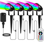 Spotlight Outdoor for Halloween Christmas: 4-in-1 RGBW Low Voltage Landscape Lighting Kit with Plug-in Transformer | 6W 24V IP65 Waterproof Color Changing LED Spot Lights with Remote for Yard Garden by Elenora