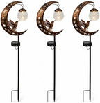 Hummingbird Solar Garden Stake Light, Half Moon Outdoor Decor with Crackle Glass Globe, Water Resistant Metal Yard Lamp for Patio Pathway Lawn (3PCS) by Unknown