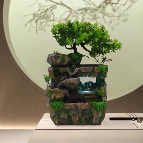 Rockery Water Fountain, Creative Feng Shui Wheel Waterfall with Reliable Circulating Pump and Color-Changing LED Lights, Compact Desktop Decor for Living Room, Office, Bedroom Ambiance by Unknown