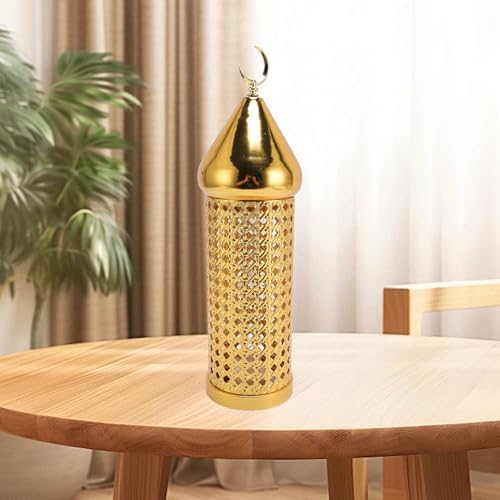 Moroccan Lantern, Handcrafted Retro Hollow Iron Gold Finish Battery Powered Wind Candle Lantern, Hanging Moroccan with Aromatic Holder for Home Decor, Outdoor (L) - Image 3