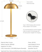 12" Cordless Table Lamps Set of 2, Gold Modern Portable Desk Lamp - Image 5