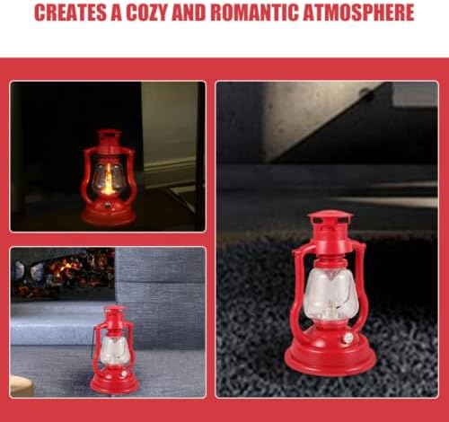 2pcs Vintage Kerosene Oil Lamp with Handle, Red Retro Lantern - Image 3