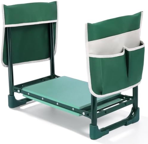 Garden Kneeler and Seat Heavy Duty, Upgraded 350 lbs Load Capacity Garden Bench, 2-in-1 Foldable Gardening Stool, Foam Kneeling Pads with 2 Tool Pouches for Seniors Women Men by SAWIDIER