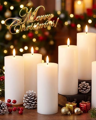 VIHOSE 6 Pack White Flameless Candles Set with Remote and Timer Flickering Flameless Battery Candles LED Pillar Flat Top for Wedding Outdoor Home Festival Decoration(D 3" H 7") - Image 4