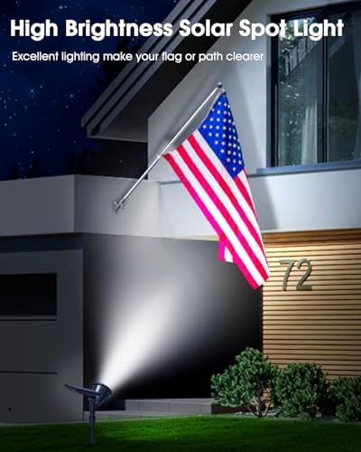 DBF Solar Outdoor Lights, 600LM Solar Spot Lights Outdoor Waterproof with 2 Lighting Modes, Adjustable Head & Solar Panel Landscape Spotlights for Flag Garden Yard Driveway Patio(Cool White, 4 Pack) - Image 6
