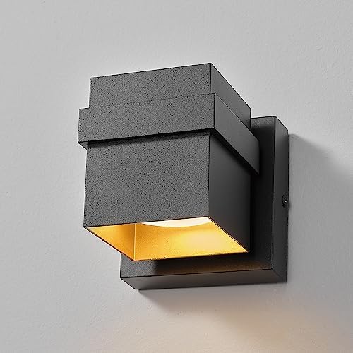 Globe Electric 60000022 11.5W LED Integrated Outdoor Wall Sconce, Matte Black, Gold Accent, 400 Lumens, 3000 Kelvins, 90 CRI, Front or Back Porch Decor, Modern Minimalist Exterior Lighting - Image 6