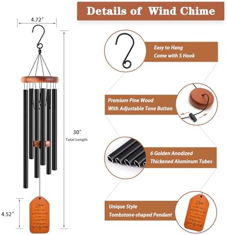 Soopau Sympathy Gift Baskets, 30" Wooden Memorial Wind Chimes for Loss of Loved One, Memorial/Bereavement/Condolence/Funeral Gifts, in Memory of a Loved One Mother Father - Image 4