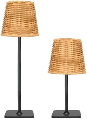 Mr.White Set of 2 Waterproof Outdoor Rechargeable Cordless Table Lamp with Wicker Shade, for Patio Restaurant Kitchen (Black) by Unknown