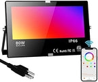 LED Flood Light Outdoor, 800W Equivalent 8000LM Smart RGB Stage Lights, Bluetooth RGB Colors+Warm White 2700K - APP & Group Control & Timing,IP66 Waterproof US 3-Plug Color Changing Strobe Lighting by Neliwo