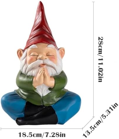 Meditation Gnome Garden Statue, 11 Inch Zen Yoga Gnome Figurine Resin Buddha Sculpture Indoor Outdoor Decor for Home Patio Lawn Yard Balcony Ornaments (Red Hat) - Image 2