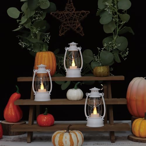 12Pcs Mini White Lanterns for Western Halloween Christmas – 6Inch Candle Lanterns with Flickering LED, Wedding Centerpiece Table Decorations, Camping Decor & Hanging Ornaments for Rustic Party - Image 6