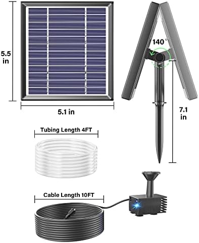 Biling Solar Fountain for Bird Bath, Solar Panel Kit Outdoor Solar Water Pump with 4ft Tubing for Hummingbird Bath, Small Pond and Fish Tank - Image 2