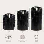 LumiPur Essentials Natural Glow Flameless Flickering Wax Drip Pillar 3 Pack LED Candles (3" x 4" 5" & 6") Black - Image 2