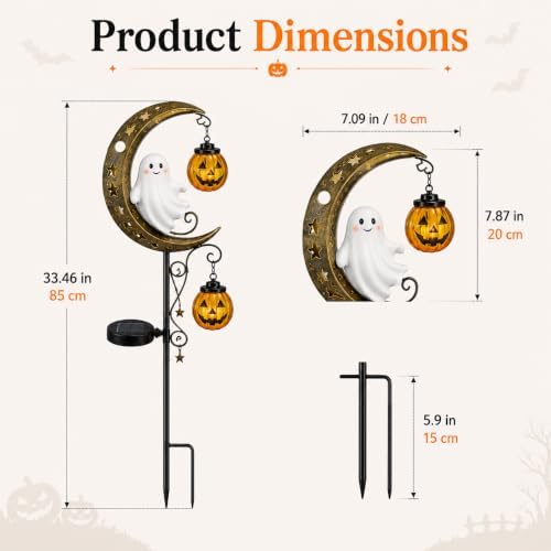 CRILEAL Solar Halloween Ghost & Pumpkin Moon Garden Stake Light - Image 6