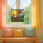 Kite String Gnome Stained Glass Suncatcher – Square Hanging Window Panel for Home or Greenhouse – Whimsical Glass Art Gift for Garden Lovers, Christmas, Halloween, Father Days 82ELcz - Image 5