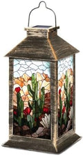 Solar Lantern Vivid Stained Glass Western Scene Mountains Outdoor Waterproof Garden Hanging Lantern Solar Powered Lighting Outside Table Lamp for Patio Deck Camping 1 Pack by Unknown