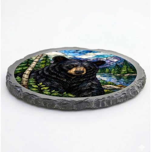 Magnolia Garden 10-Inch Black Bear Stepping Stone - Faux Stained Glass Cabin Lodge Garden Stone, Weather-Resistant Resin Pathway Accent, Mountain Lake Wilderness Outdoor Yard Decor & Walkway Plaque - Image 3