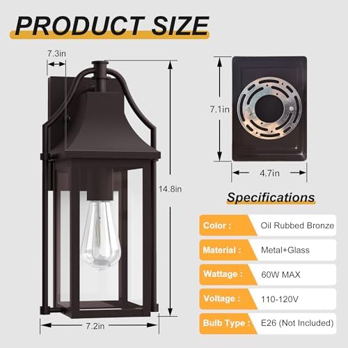 Dusk to Dawn Outdoor Wall Lantern, Waterproof Porch Light, Brown - Image 6