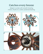 Copper Wind Spinners Outdoor 74 Inches with Solar LED Light, Kinetic Dual Wind Sculptures & Spinners for Yard Lawn Garden Decor, Large Metal Clearance Windmill with Bronze Leaf - Image 3