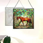 Chestnut Trakehner Horse Walking Beneath Vineyard Canopy Square Suncatcher – Stained Glass Style Window Panel with Pastoral Scene, Custom Decorative Hanging Art for Equestrian Home, Christmas Os0RHH - Image 4