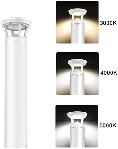White Housing LED Bollard Light Outdoor 36" 24W/15W/12W Selectable 3000K/4000K/5000K 3CCT Outdoor Commercial Landscape Pathway Lighting, 120-277V, Waterproof Aluminum Garden Walkway Yard Lawn Light - Image 4