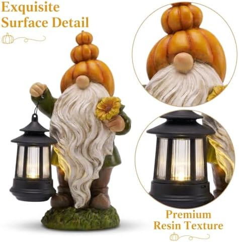 TERESA'S COLLECTIONS Fall Outdoor Decor Pumpkin Gnome Solar Statue 11.6" - Image 3
