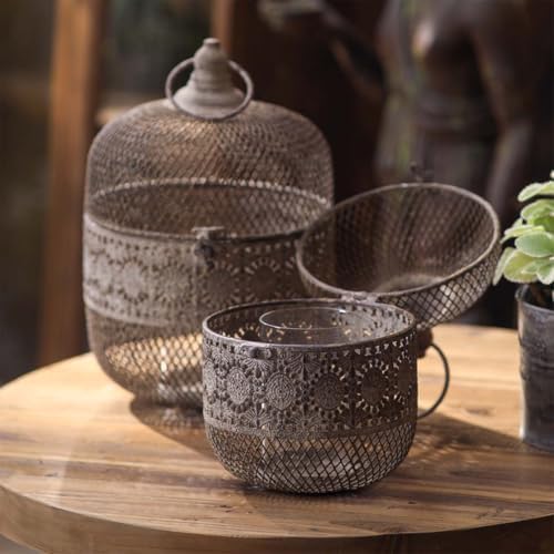 Moroccan Style Metal Mesh Candle Holder with Ring Handle - Image 6