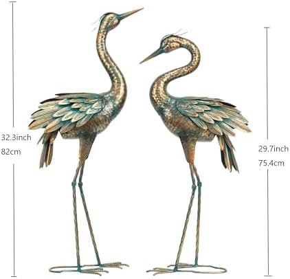 Shorayn Metal Crane Garden Statue, Garden Sculptures & Statues, Bronze Crane Ornaments Yard Art for Backyard Patio Lawn Decorations - Image 2
