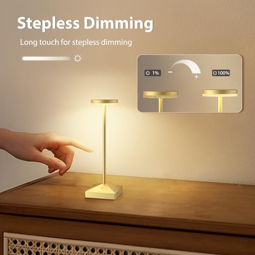 3 Pack Small Gold Rechargeable Cordless Table Lamps Dimmable - Image 6