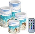 Flameless Candles with Remote Timer, Beach Starfish Coastal Decor by NETILGEN
