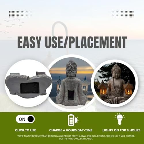 Buddha Statue for Home and Outdoor Decor Solar Powered Flickering LED,Garden Light,Courtyard Zen Meditation Spiritual Room Decor- Buddha Decor Outdoor-Ideas Gifts for Women, Mom - Image 4