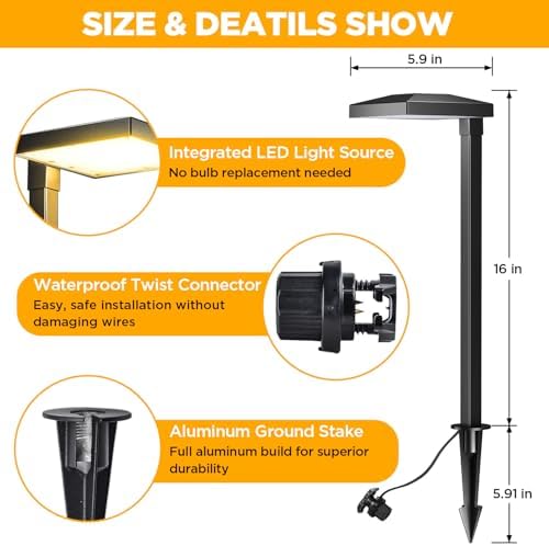 LUTEC 2 Pack Low Voltage Pathway Lights, Aluminum 12V Landscape Lighting with Connectors，IP65 Waterproof Anti-Glare Wired LED Pathway Lights, 5W 500LM Warm White 3000K for Pathway, Yard, Garden - Image 4