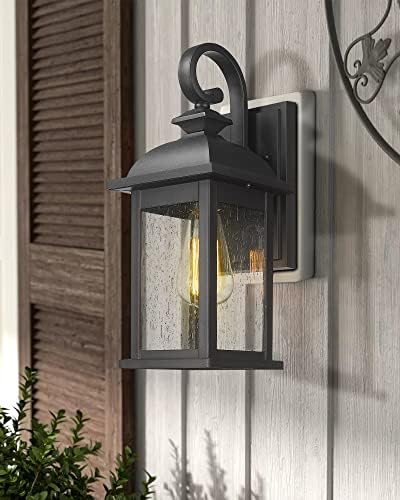 FEMILA Exterior Wall Sconce, 2 Packs Outdoor Waterproof Wall Lights Fixture, E26 Socket Wall Lantern for Porch, Anti-Rust Matte Black Finish with Seeded Glass Lampshade, 4FD54B-2PK BK - Image 5