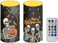 Happy Halloween Skeleton Flickering Flameless Candles with Remote and Timers Battery Operated LED Candles for Trick or Treat Day Home Decoration by Merkmak